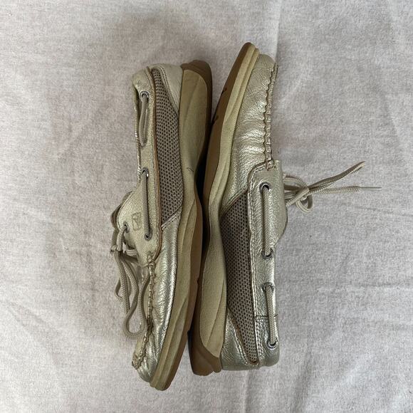 Sperry Womens Top Sider Gold Boat Shoes Size 7.5M Leather Slip On Casual Flats - Picture 4 of 10